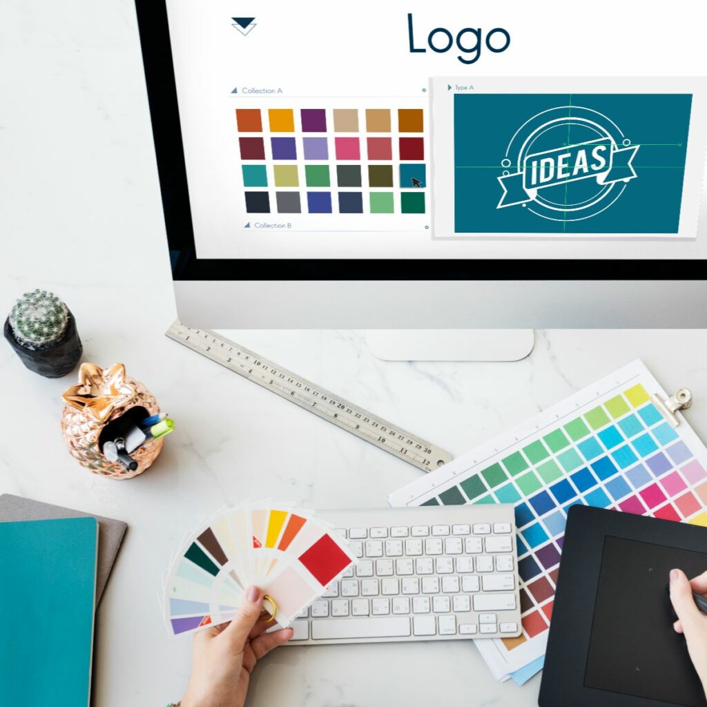 designer choosing colours and preparing print ready artwork for signage
